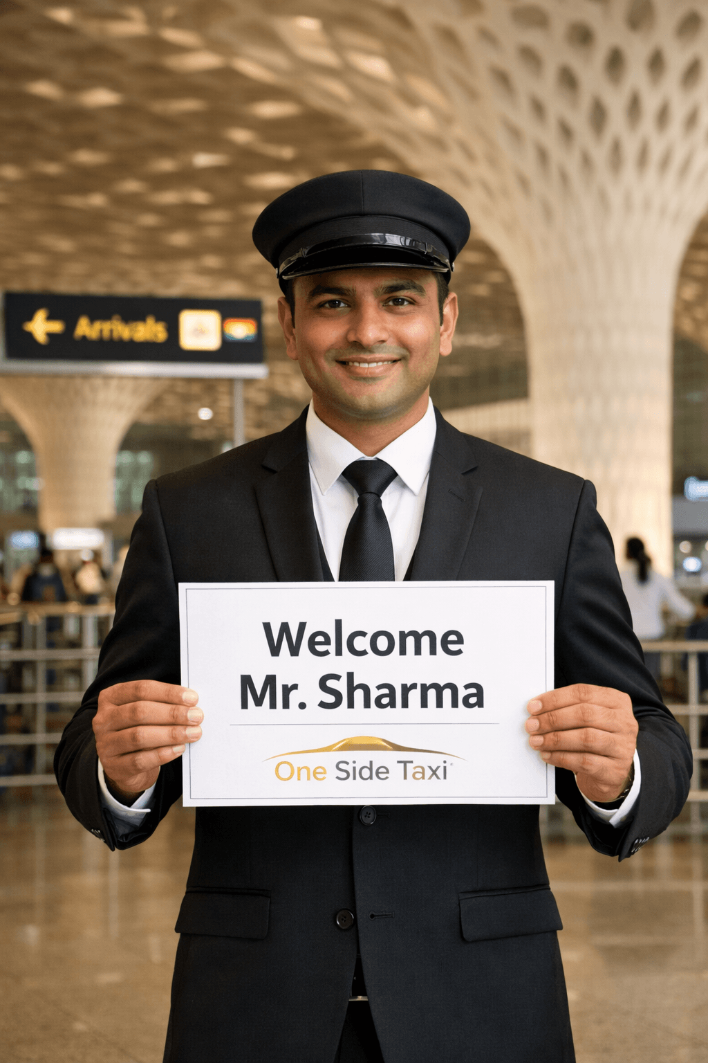 Airport chauffeur with name card reference